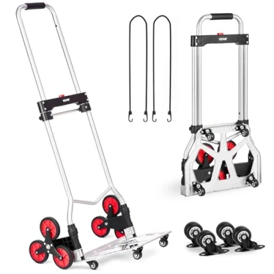 Immagine di VEVOR Carrello per Salire Scale, Scale con Capacità 117,9 kg, Pieghevole Carichi Pesanti Maniglia Telescopica, 10 Ruote 2 Corde Elastiche Ufficio, Shopping