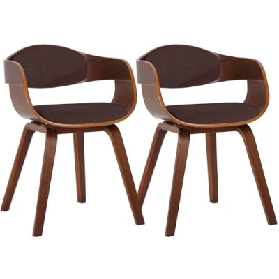 Immagine di CLP Set di 2 sedie retrò Kingston con rivestimento in tessuto e schienale avvolgente I Poltrone struttura legno, Colore:noce/marrone, Colore del telaio:noce