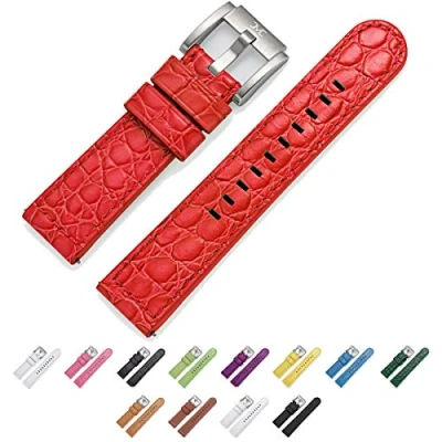 Immagine di TW Steel Marc Coblen Cinturino per orologio, in pelle, 22 mm, con fibbia acciaio, Rosso coccodrillo., Cinghia