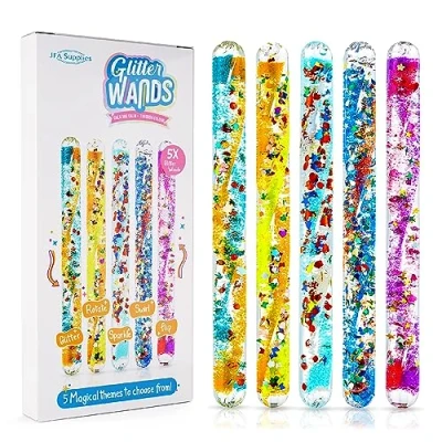 Immagine di JFA Supplies Confezione da 5 bacchette glitterate a spirale, lunghezza 16 cm, colori e forme assortiti