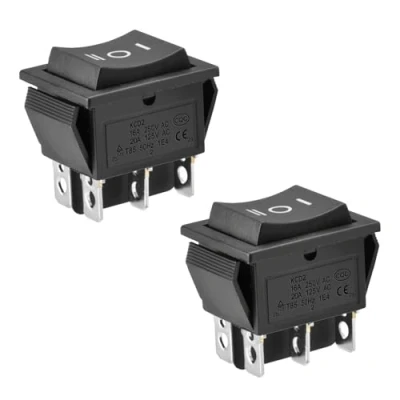 Immagine di Heschen Interruttore a bilanciere (ON) OFF Momentary DPDT 6 Terminali 16A 250VAC Nero 2 Pack