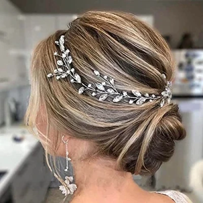 Immagine di Prosy Fermaglio per capelli da sposa a forma di pianta rampicante, in argento con cristalli e strass, accessori donne ragazze