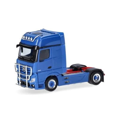 Immagine di Herpa modello di camion Mercedes Benz Actros, Gigaspace Solozugmaschine 2achs mit Lampenbügel und Rammschutz, in scala 1:87, pezzo da collezione, tedesco, statuetta plastica