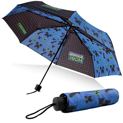 Immagine di MINECRAFT Ombrello Pieghevole Trasparente Portatile Ombrelli Da Pioggia Antivento Anti UV Bambino Unisex Gadget Originale (Blu)