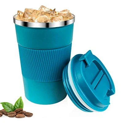 Immagine di Relota Tazza Caffe Termica Blu 380ml, da Viaggio in 304 Acciaio Inossidabile Riutilizzabili Prova di Perdite, Caldo e Freddo, Latte Tè