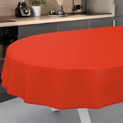 Immagine di ANRO Tovaglia in tela cerata, lavabile, da giardino, per interni ed esterni, ovale, 240 x 140 cm, con orlo rosso