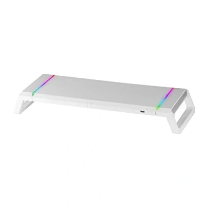 Immagine di Mars Gaming MGS ONE Bianco, Supporto Monitor Chroma RGB, Dimensioni Regolabili, Smartphone e Tablet, USB 2.0 Anteriore