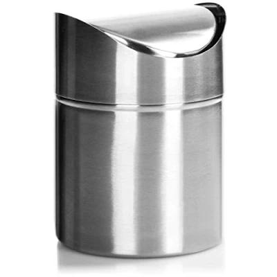 Immagine di com four® pattumiera con Coperchio Basculante Elegante Cestino da Bagno in Acciaio Inossidabile compatta per o Cucina (Color Argento Inossidabile)
