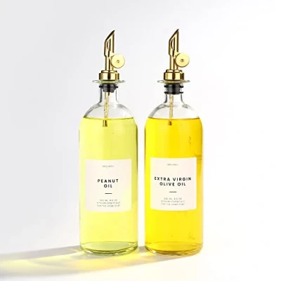 Immagine di Molimoli dispenser per olio e aceto con beccuccio in metallo, versatore ponderato, bottiglie di vetro cucina, oliera d&#039;oliva, bottiglia 500 ml, set da 2
