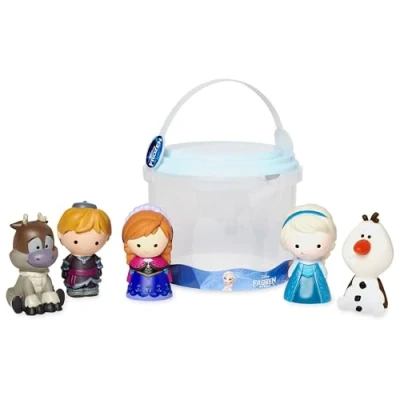 Immagine di Disney Store set di giochi ufficiale Frozen per il bagnetto, 5 pezzi, include i personaggi Anna, Elsa, Olaf, Sven e Kristoff con secchiello contenitore, bimbi dai 6 mesi in su