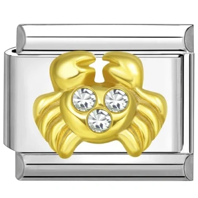 Immagine di Quiges 9 mm stile italiano, modulo charm in acciaio inox con zirconi oroscopo cancro per braccialetti italiani, Zirconia cubica