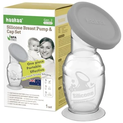 Immagine di Haakaa, Tiralatte, Pompa per il seno in silicone da 100 ml con base di aspirazione e Tappo