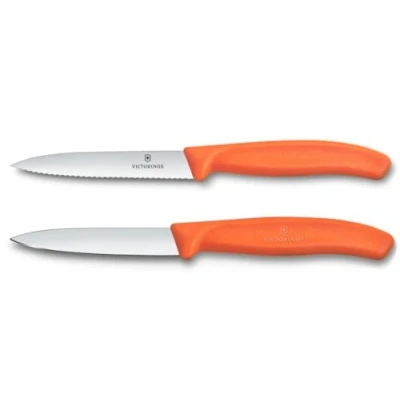 Immagine di Victorinox Swiss Classic, Set di coltelli per pomodori e verdure, 2 pezzi, Lama extra affilata, Manico in plastica, Acciaio inossidabile, Made, Arancione