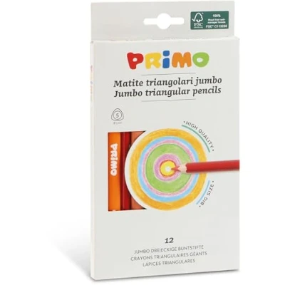 Immagine di PRIMO Matite Colorate Bambini +3 Anni a Triangolo Ergonomiche Mina Ø5 mm 12 Colori Matita Professionali Sfumabili dal Tratto Spesso, per Lavoretti Creativi Set Cartoleria