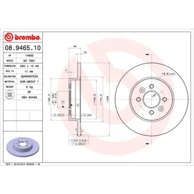 Immagine di BREMBO 08.9465.10 Disco freno 280 12 4 pieno RENAULT: Kangoo I, I Express