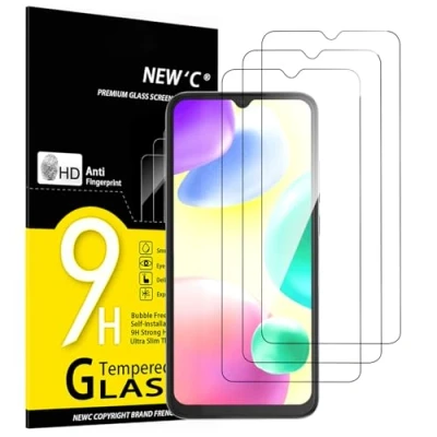 Immagine di NEW&#039;C 3 Pezzi, Vetro Temperato per Xiaomi Redmi 10A, 9C, Pellicola Prottetiva Anti Graffio, Impronte, Senza Bolle, Durezza 9H, 0,33mm Ultra Trasparente, Resistente