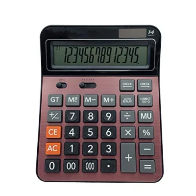 Immagine di Meichoon Calcolatrice a batteria solare doppia potenza, grande funzione standard, da scrivania, con ampio display LCD 14 cifre, comoda per ufficio e casa, KA06, rosso