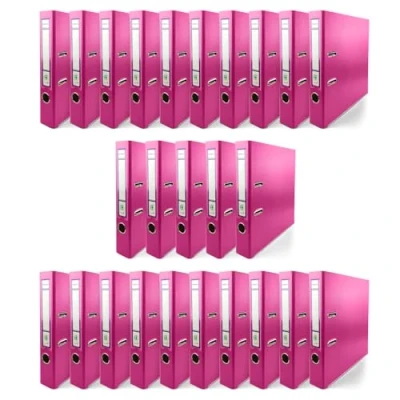 Immagine di Netuno 25 raccoglitore cartone ecologico riciclato rosa a 2 anelli A4 dorso 5 cm faldone portadocumenti per ufficio scuola archivio