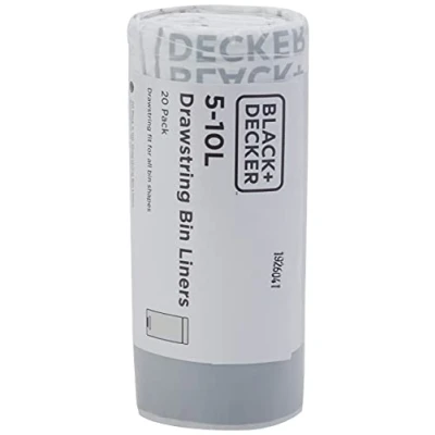Immagine di BLACK+DECKER 60909 Sacchetti della Spazzatura da 5 10 L con Nastro, Confezione 20, Bianco, White, 10L Bin Liner