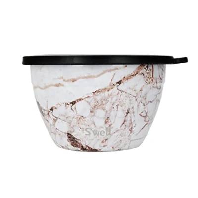 Immagine di Swell Calacatta Gold Kit per insalatiera con contenitore condimenti e vassoio rimovibile, a prova di perdite lavabile in lavastoviglie