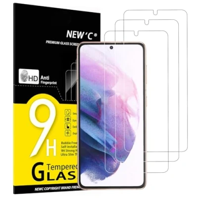 Immagine di NEW&#039;C 3 Pezzi, Vetro Temperato per Samsung Galaxy S21 5G (6,2 Pollici), Pellicola Prottetiva Anti Graffio, Impronte, Senza Bolle, Durezza 9H, 0,26mm Ultra Trasparente, Resistente