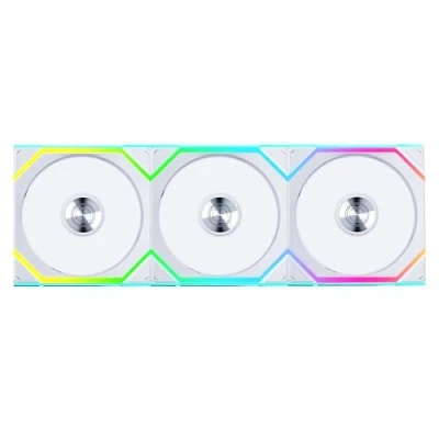 Immagine di Lian Li UNI FAN SL Wireless PC Ventola 120 mm RGB Confezione da 3 ventole Reverse Blade Gaming Bianco PWM 40 LED ARGB Fino a 2.000 giri/min Sistema ad innesto Alto flusso d&#039;aria