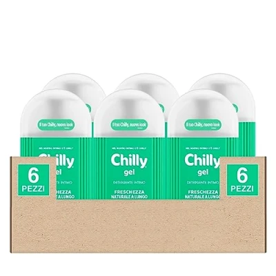 Immagine di Chilly Gel Detergente Intimo Formula Fresca Anti Odore pH 5 per Freschezza Naturale a Lungo con Mentolo Clinicamente Testato 6 Flaconi da 300ml