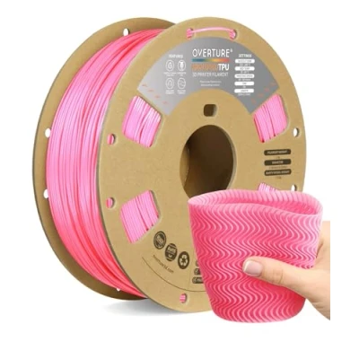 Immagine di OVERTURE Filamento TPU High Speed 1kg(2.2lbs), 1.75mm Flessibile HS per Stampante 3D, 1kg Bobina(2.2lbs), Precisione Dimensionale +/ 0.03 mm, 3D (HS Rosa)
