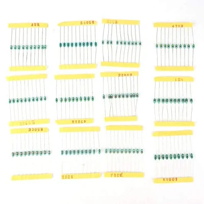 Immagine di Set di 12 induttori elettrici, ad anello, confezione da 120 1/4W anello colore tipi induttanza 1UH 1MH