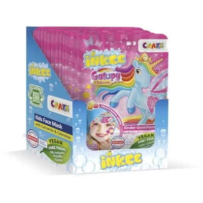 Immagine di INKEE Set da 20 Maschera facciale per bambini Galupy Unicorn con design a unicorno (ci sono 6 diversi disegni) camomilla e calendula