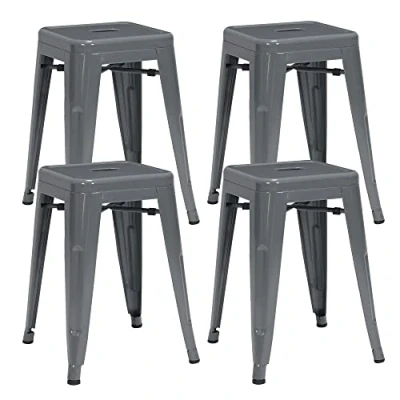 Immagine di Duhome Sgabello Bar Industriale Esterno, Set di 4 Sgabelli Alto in Metallo, Impilabile da Pranzo, Scandinavian Alta per Cucina, Pub, Moderni Design (Cenere, 46cm 4PCS)