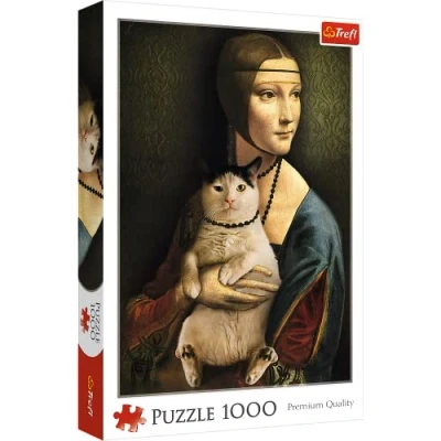 Immagine di Trefl 1000 Elementi, personalizzati, immagini, ritratti, te, intrattenimento creativo, regali, divertenti, classici Puzzle, Colore Dama con il Gatto, Mona Lisa mit Katze, 10663