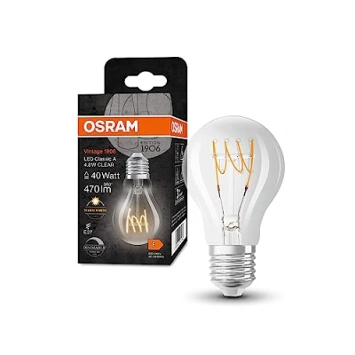 Immagine di OSRAM Lampada LED Vintage 1906 Classic A FIL, E27, goccia, trasparente, 4.8W, 470lm, 2700K, luce bianca calda, dimmerabile, filamento ultra sottile, basso consumo energetico, lunga durata