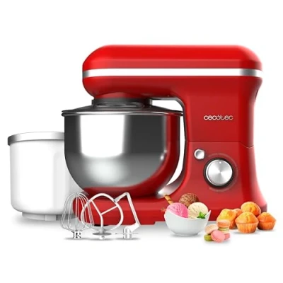 Immagine di Cecotec Frullatore Impastatore Cecomixer Merengue 5L 1200 Ice Cream Rosso. W, 5 Funzioni, Ciotola in Acciaio da L e Accessori per Sbattere Impastare, Include Funzione Fare il Gelato