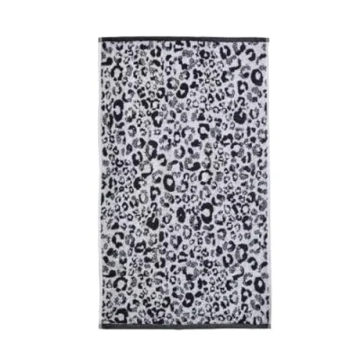 Immagine di Fusion telo da bagno nero con stampa animalier (90 x 150 cm) 100% cotone di zampa ghepardo/leopardo asciugamano animale safari zoo bagno/telo bianco e