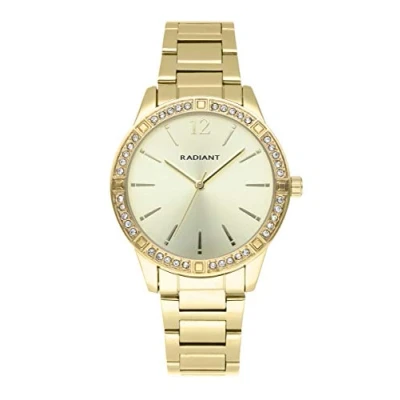 Immagine di Radiant Collezione Shiny Pastels Orologio analogico e automatico. da polso per donna. con bracciale dorato quadrante abbinato pietre bianche sul lunetta. 3 ATM. 38mm.