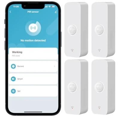 Immagine di sensore di movimento WiFi PIR, rilevatore wireless, allarme con Alexa, presenza per casa intelligente, funziona Assistente Google (4 pezzi)