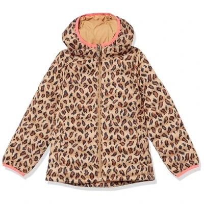 Immagine di Amazon Essentials Piumino Leggero con Cappuccio Impermeabile e Ripiegabile Bambine Ragazze, Cammello Stampa Maculata, 4 Anni