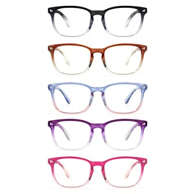 Immagine di CCVOO Confezione da 5 occhiali lettura con filtro luce blu per donne/uomini, anti UV/abbagliamento, alla moda cerniera a molla (B3 Mix, 1,25)