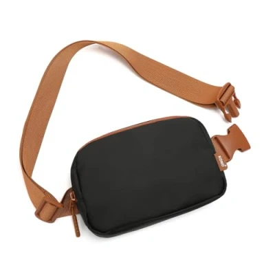 Immagine di Kono Marsupio alla Moda Borsa a Cintura Tracolla Leggera Impermeabile Piccola da Viaggio Petto con Regolabile e Estendibile (Nero/Marrone)
