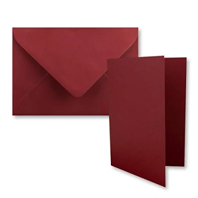 Immagine di 25 biglietti pieghevoli formato DIN B6 con buste, colore rosso scuro, 120 x 170 mm, ideali per di invito, matrimonio, battesimo, comunione, cresima. Marchio: FarbenFroh