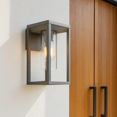 Immagine di CGC Lighting Applique da parete per esterni, illuminazione grigio scuro, E27, lanterna diffusore trasparente, IP54