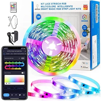 Immagine di WIBY Striscia LED Smart DreamColor 5m DIY Multicolore Segmentato, WiFi Strisce RGBIC Compatibile con Alexa e Google Assistant, 5050 Luci Sincronizza Musica, Life, Impermeabile