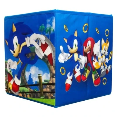 Immagine di Character World Sonic the Hedgehog, scatole portaoggetti con licenza ufficiale, confezione da 2 cubi pieghevoli, design a cerchio, perfette per organizzare la stanza dei bambini, giochi