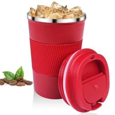 Immagine di Relota Tazza Termica Rosso 380ml, da Viaggio in 304 Acciaio Inossidabile Caffe Riutilizzabili Prova di Perdite, per Caffè Caldo e Freddo, Latte Tè