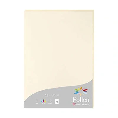 Immagine di Clairefontaine 14204C Astuccio da 50 fogli Formato A4 (21x29,7cm) 160g/m² Colore Avorio Carta di Invito Eventi e Corrispondenza Gamma Pollen Premium Liscia