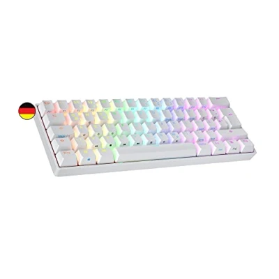 Immagine di Ranked S60 Supernova Tastiera da Gioco Meccanica Mini 60% Hotwap Gaming Keyboard 62 Tasti LED RGB Cavo USB Per Mac, PC Windows Layout tedesco QWERTZ (Bianco, Gateron Optical Brown)