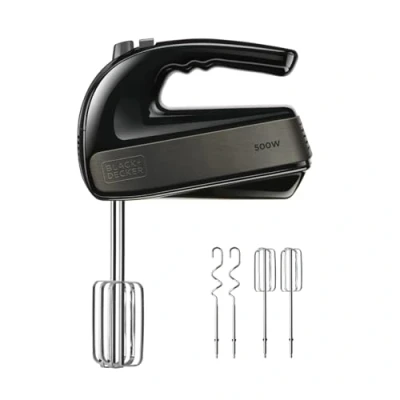 Immagine di BLACK+DECKER BXMX500E Sbattitore elettrico da 500W, 2 ganci per impastare, fruste montare, smontabili, 5 velocità + turbo