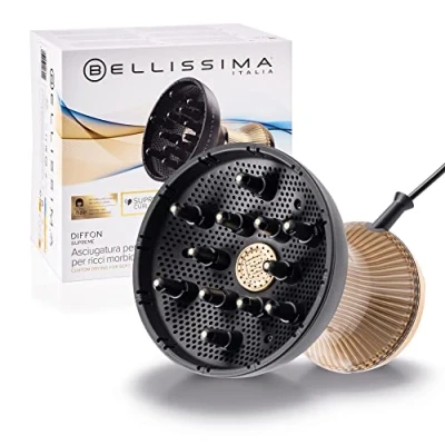Immagine di Bellissima Imetec Diffon Supreme, Diffusore ad Aria Calda per Capelli Ricci, XL con 12 Dita, Tecnologia Ceramica&amp;Argan Oil, 2 Velocità, 3 Temperature, Asciugatura Delicata
