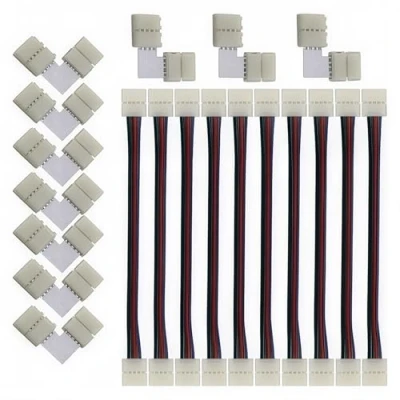 Immagine di CESFONJER 10 PCS Connettore LED Strip RGB 5050 Cavo prolunga per Nastro a 4 Pin ad Angolo Jumper; L Figura connettori Strisce 5050.